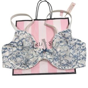 Victoria’s‎ Secret Body by Victoria Blue Floral Lace Unlined Demi Bra NWT
